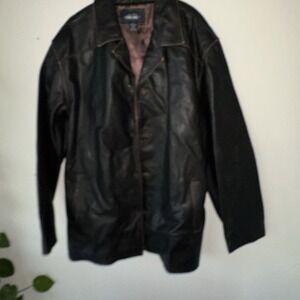 Vintage Cherokee Trench Leather Jacket Men Size L Mid Length Brown Button Up
